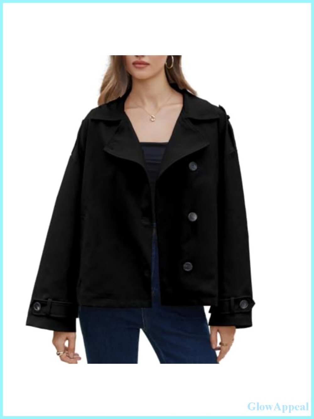 Women's Crop Trench Coat Short Jacket Single-Breasted Button Lapel Polyester